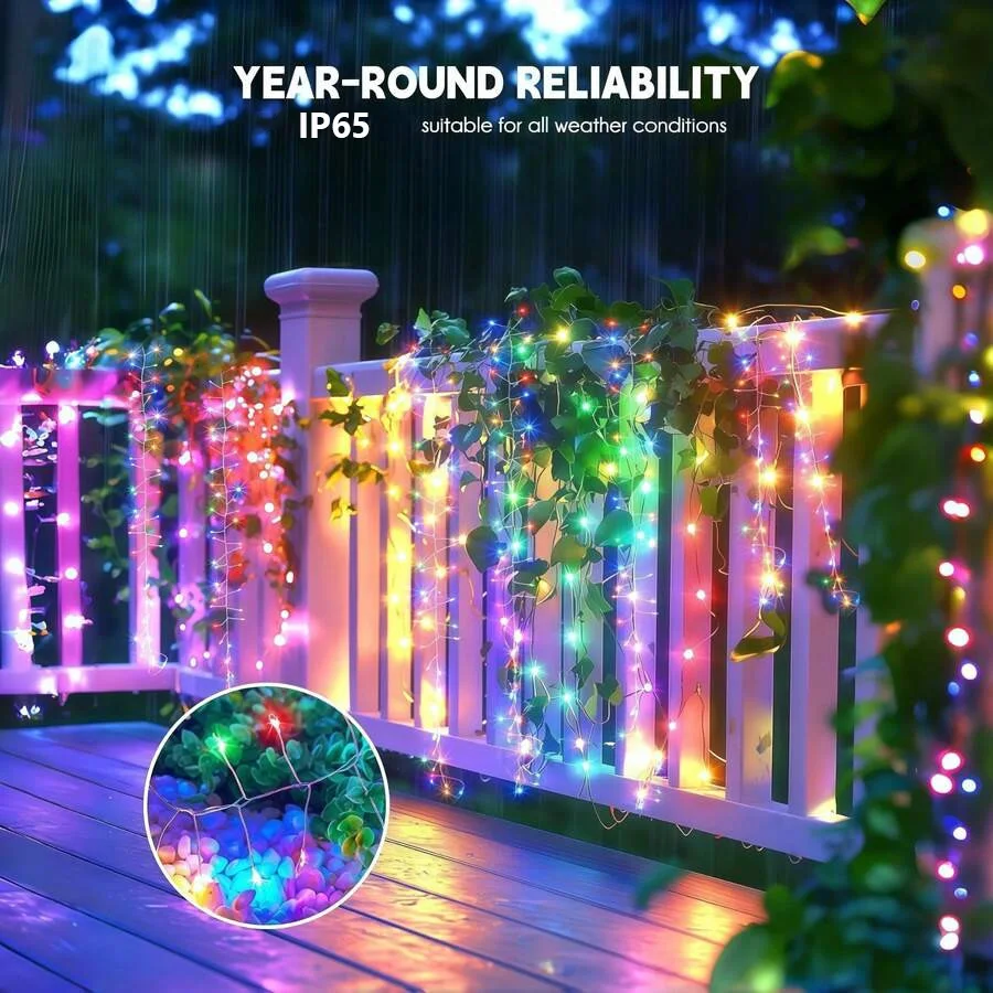 Solar Led String Lights Outdoor Firecracker Fairy Light Strings 8 Modes Copper Wire Lights for Wedding Camping Christmas Decor