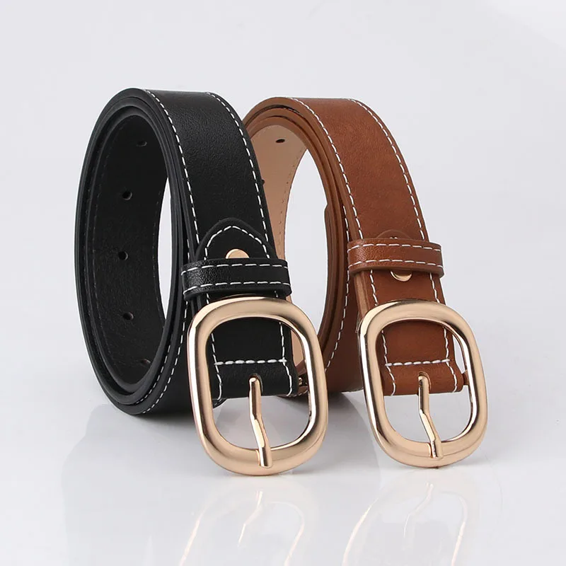 

New 2.8cm Wide Leather Narrow Women's Belt Trendy Youth Travel Casual Black Camel Minimalist Needle Button Decorative Jeans Belt