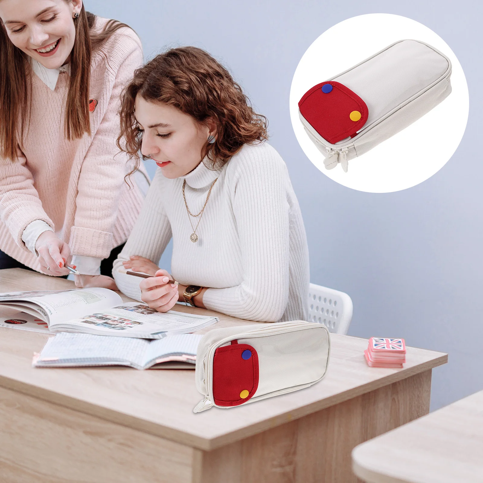 Two-color Stitching Zipper Pen Storage Bag Cute Pencil Case Office Supplies Creative Household Holder High Capacity