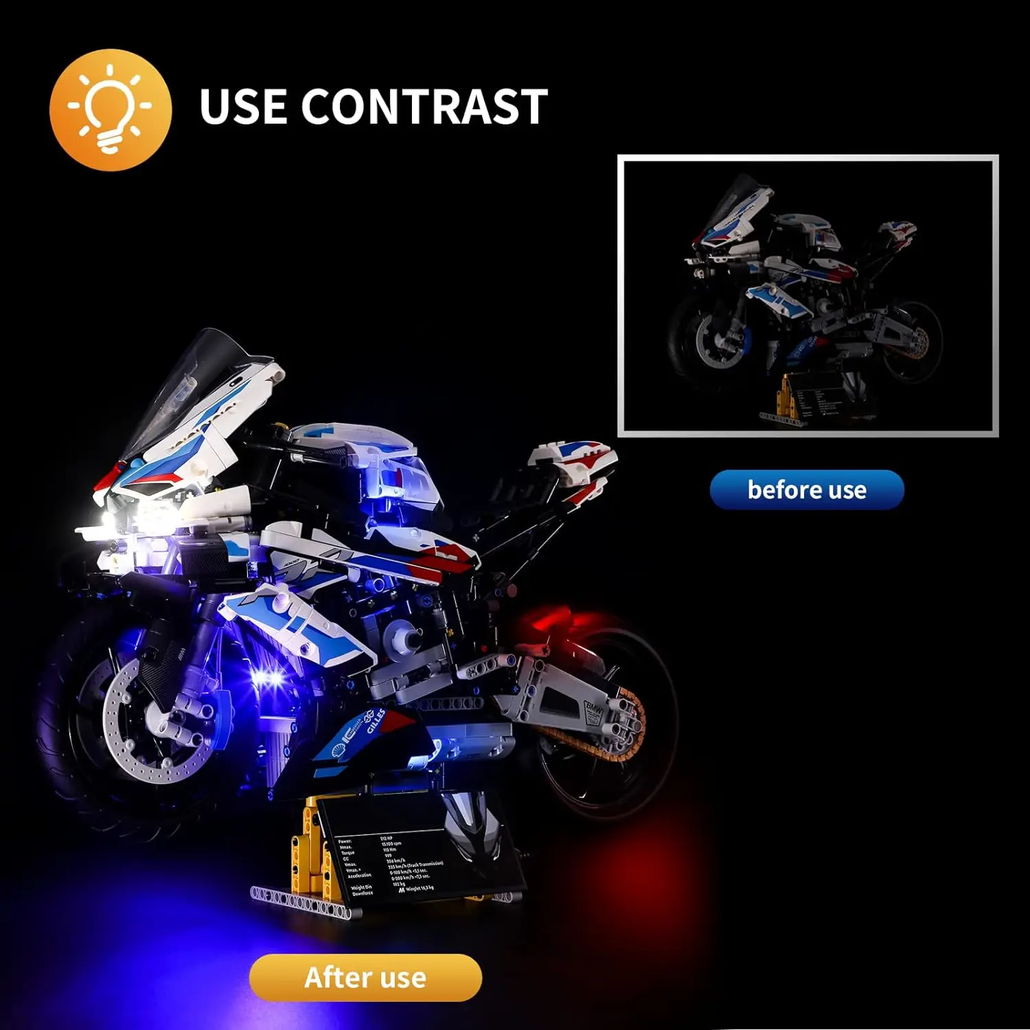 Hprosper Led Licht Voor Technic 42130 Bmw M 1000 Rr Motorfiets Decoratieve Lamp Met Accubak (Exclusief Lego Bouwstenen)