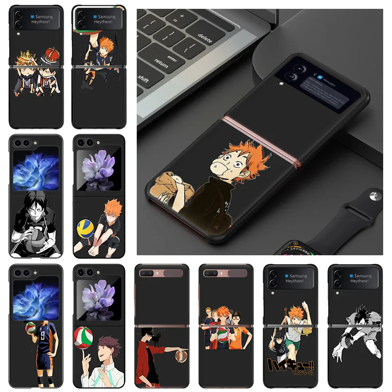 Black Matte Anti-Drop Phone Case For Samsung ZFlip6 5G ZFlip5 ZFlip4 ZFlip3 Hard Galaxy Z Flip 3 4 5 6 Haikyuu Hinata Cover