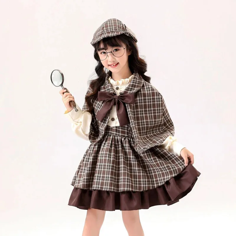 للجنسين طفل النمط البريطاني المباحث زي كتاب أسبوع Playsuit تأثيري فستان حفلة تنكرية كرنفال الهالوين