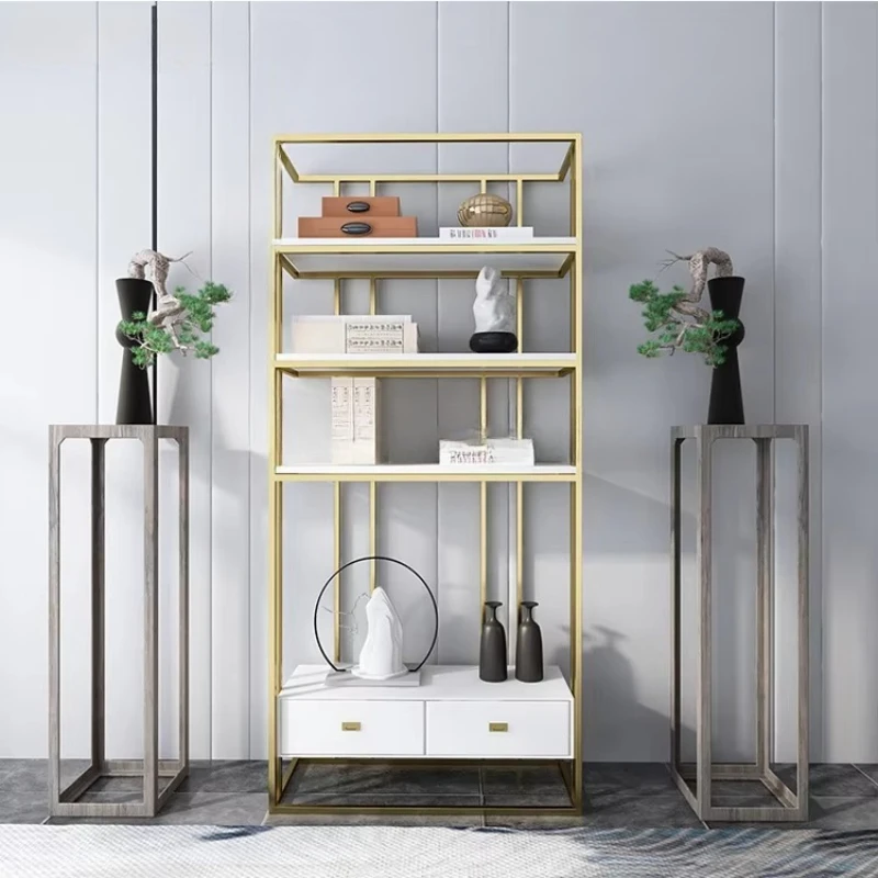 

Hot Products Elegant Design Bookshelf Stainless Steel Frame Premium Shelf with Wooden Drawer School Home Multifunctional