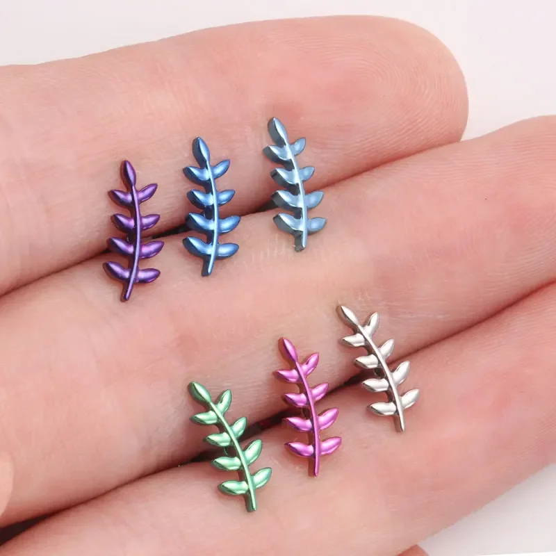 ASTM F136 티타늄 피어싱 16G 18G 내부 스레드 잎 귀걸이 플랫 Tragus 코 스터드 Labret 아노다이징 바디 피어싱 쥬얼리