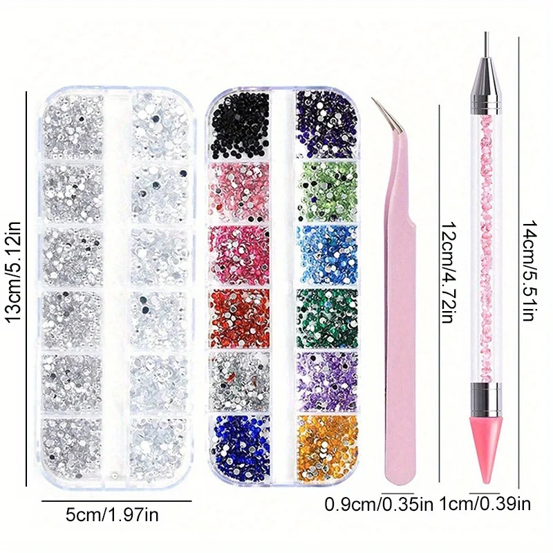 Strass Multi-Size para Nails Art, Decorações de Cristal 3D, Glitter Gem, Nail Supplies, Acessórios DIY, 4pcs