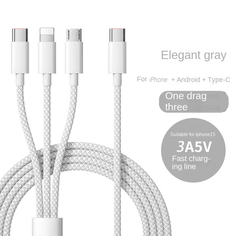 3 в 1 USB-кабель для быстрой зарядки 100 Вт для Xiaomi iPhone Poco Micro Type C Кабель для зарядного устройства Многофункциональный USB-кабель для