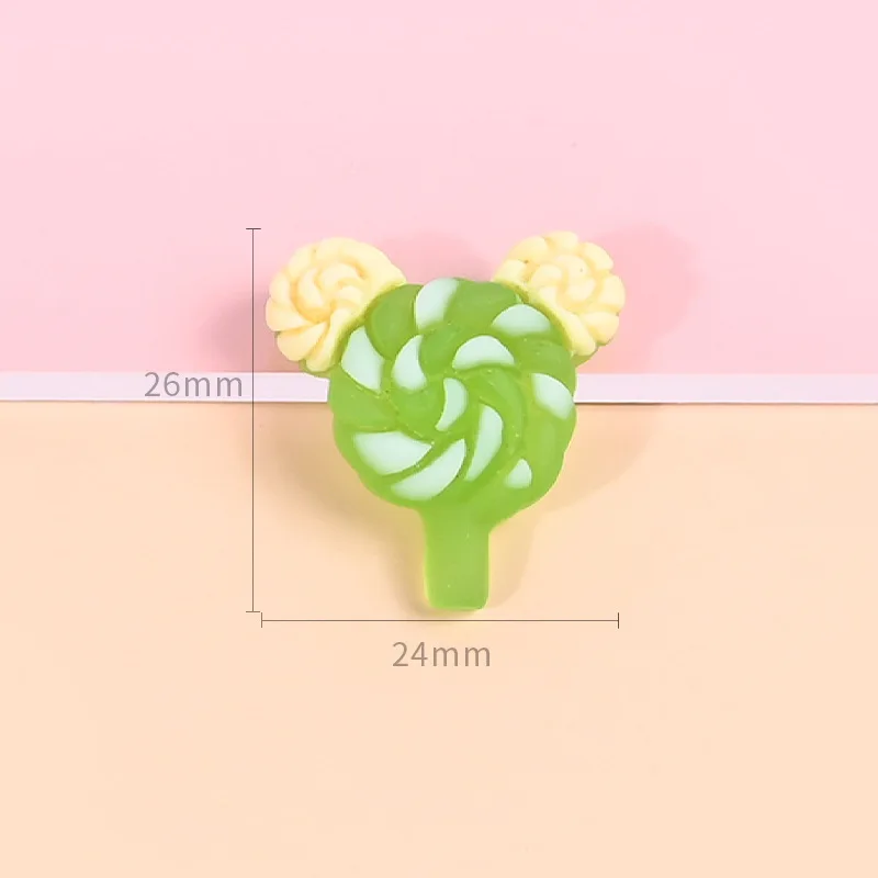 10Pcs New Cute Resin Lolly Figurine Crafts Rainbow Colored Lollipop Flatback Cabochon Ornament Jewelry Making Hairwear Accessory