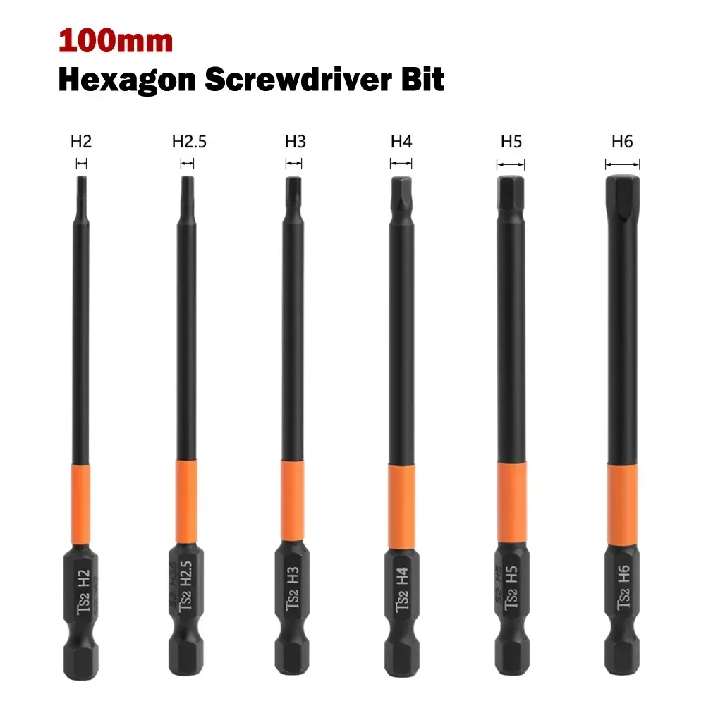 Magnetic Hexagon Screwdriver Bit, 100mm Length, Reduces Bit Swinging, Suitable for Electric Screwdrivers and Drills