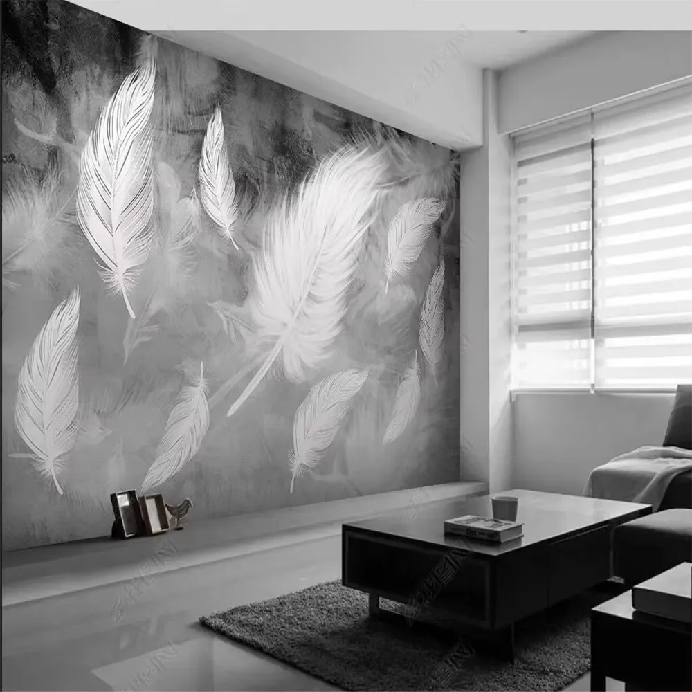 Customized 3D photo wallpaper mural Nordic white feather bedroom background wall hotel coffee shop decoration mural papier peint