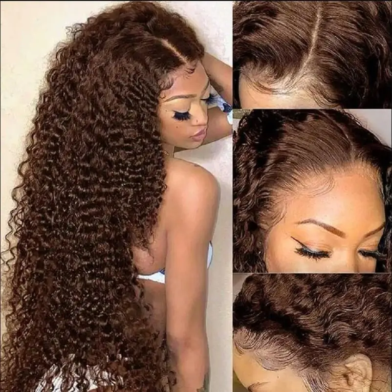 

180 Density Natural Long brown Soft Glueless Kinky Curly Lace Front Wig For Women BabyHair 26inch Long Heat Resistant Preplucked