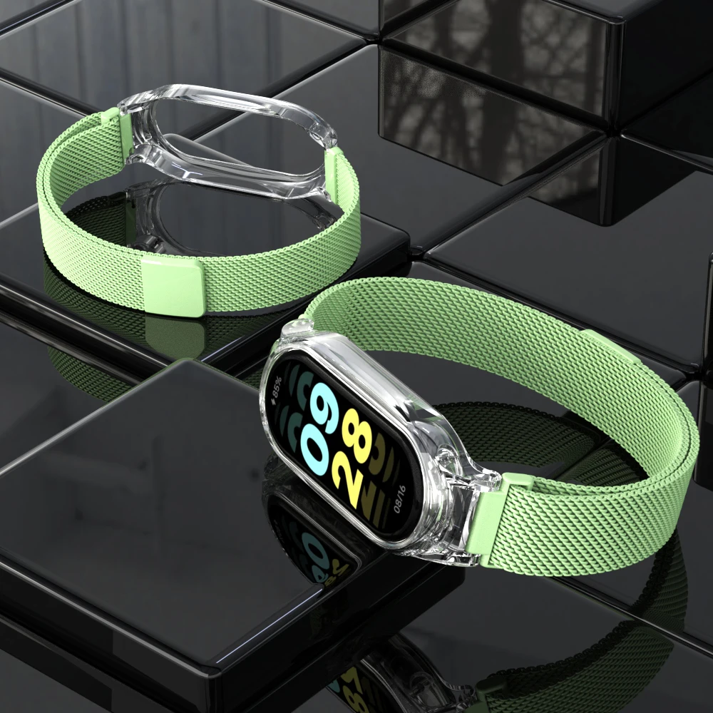 Suitable for Xiaomi band 345678 generation Milan magnetic + transparent plastic protective case strap miband 8/7/6/5/4/3 strap
