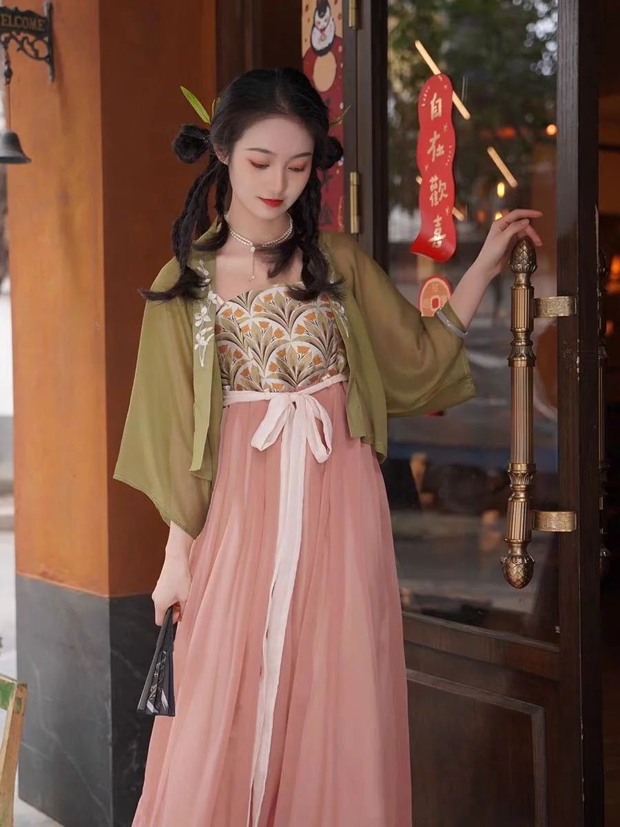 Summer New Hanfu Long Coat&skirtNew Chinese Style Hanfu Dress Women Elegant Han Clothes Flower Print Costumes