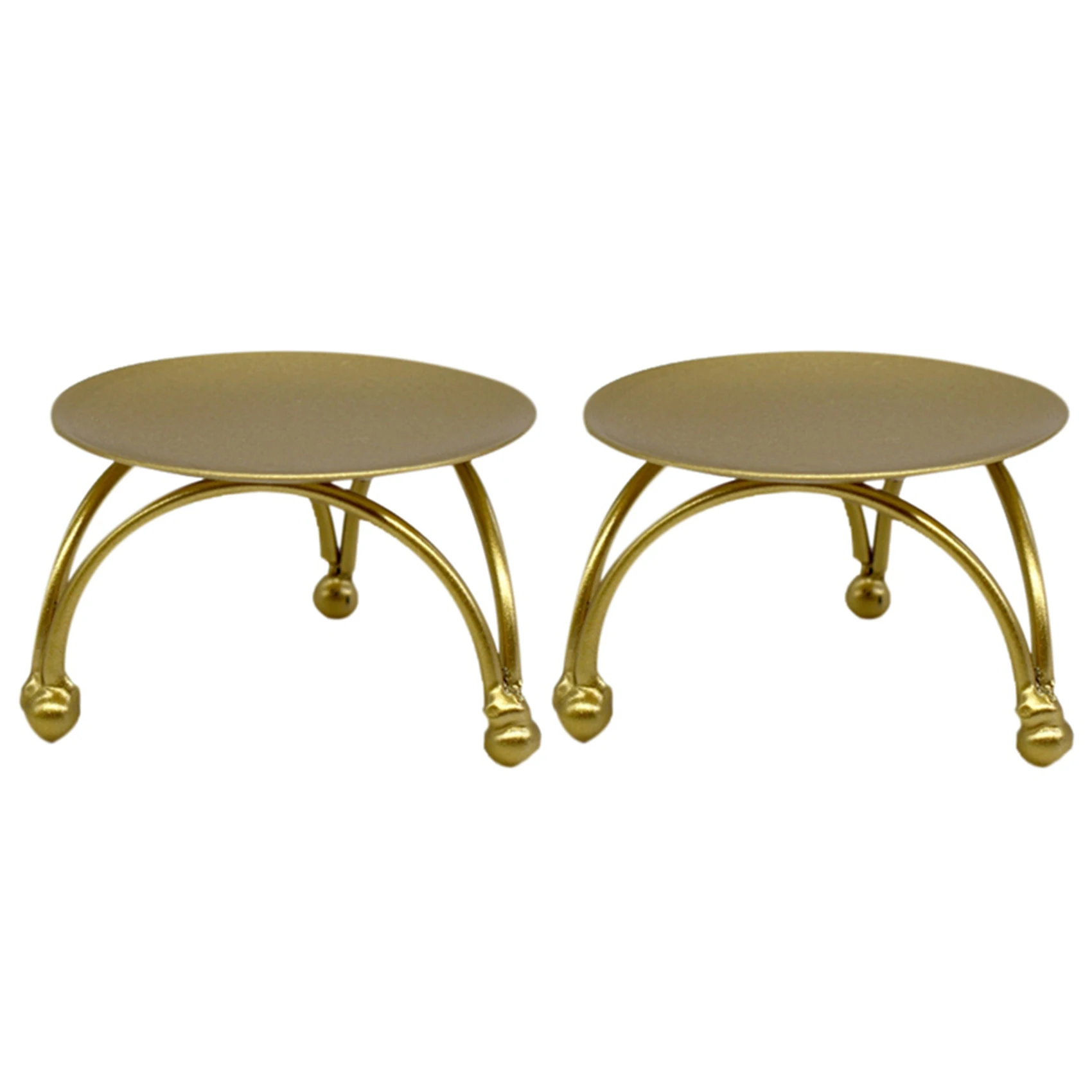 ABPQ-European Style Candlestick Iron Candle Holders Retro Round Table Golden For Home Festive Ornament 2Pcs