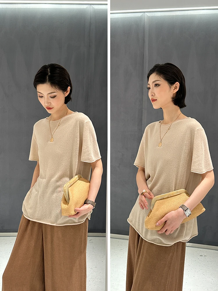 

Wild Silk ort Sve Одноразовый удобный повседневный топ Lazy Sle с манжетами по краю для женщин, повседневная одежда, весенняя одежда...