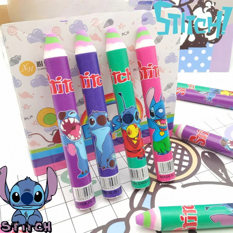 

2024 New Hot Disney Delicate Cartoon Lilo & Stitch Eraser Rainbow Pen Shape Cute Anime Pencil Erasers Students Children Like It