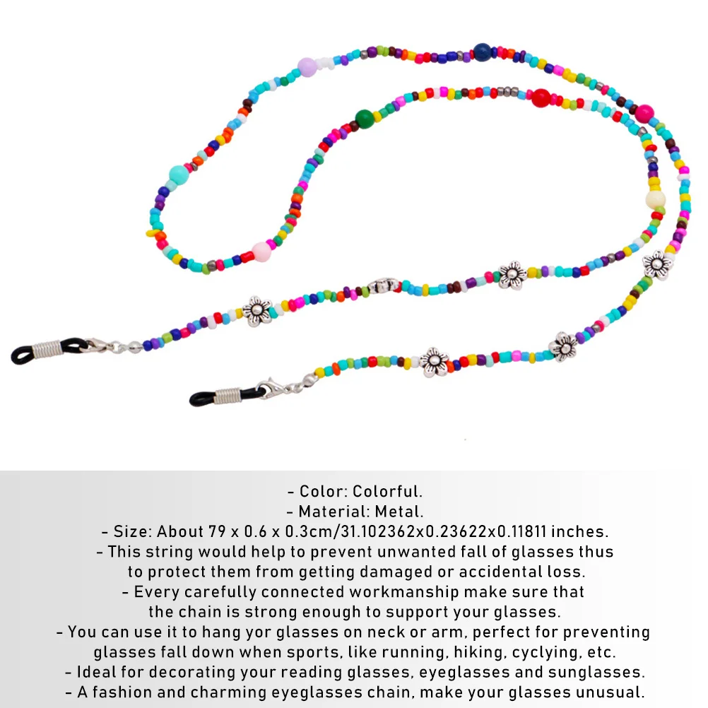 

Fashion Rice Bead Eyeglass Chain Delicate Strong Glasses Holder Strap Anti-Slip Eyewear Safety Strap for Men Women Girls