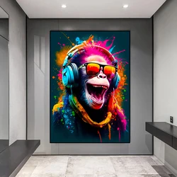 Street Pop Art Fun Animals Monkeys Wearing Headphones Posters Prints Game Handles Canvas Painting Wall Art for Home Decor