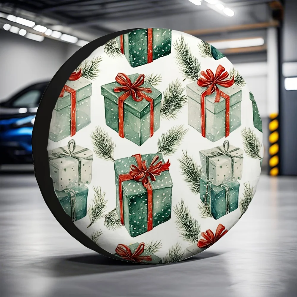

Christmas Gift Boxes Tire Cover Durable Polyester Spare Wheel Protector For Parking Holiday