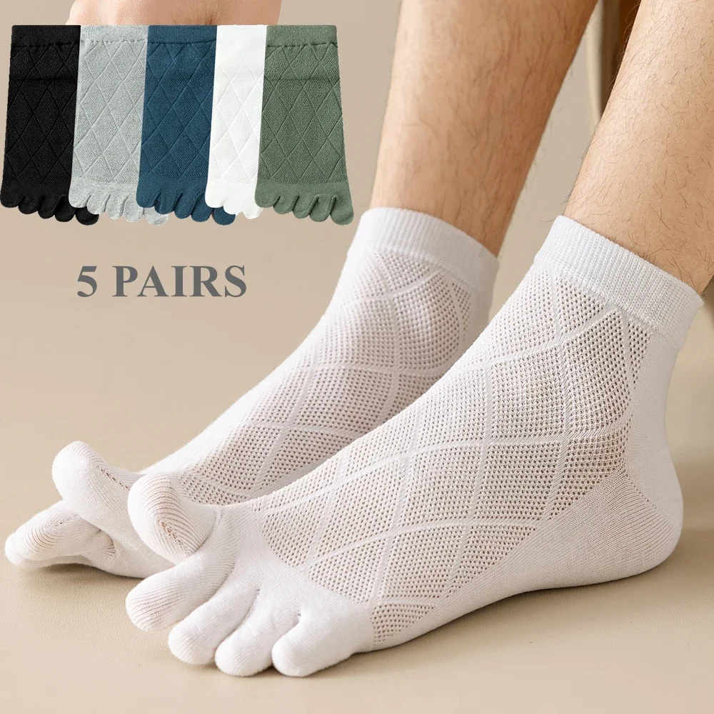 

5 Pairs Toe Socks Men Mesh Summer High Quality Cotton Five Finger Socks Man Short Ankle Socks Separate Fingers Thin