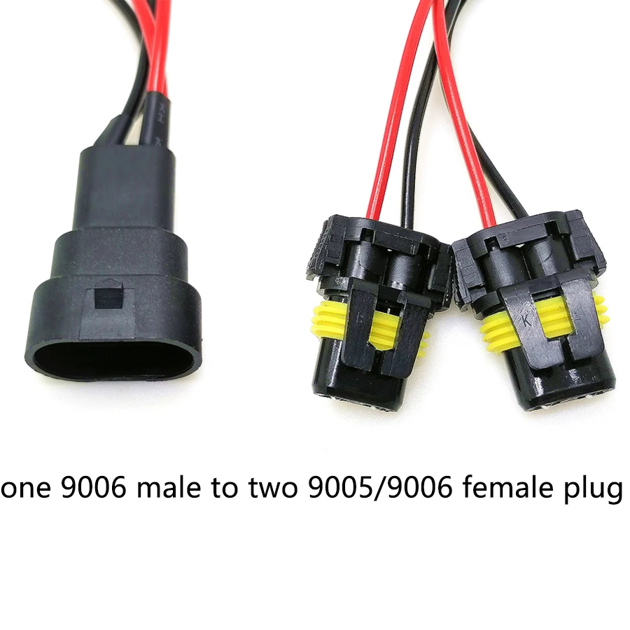 2Pcs HB3 9005 HB4 9006 Socket Adapter Cable One Male To Two Female Plug Conversion Wiring Harness Connector