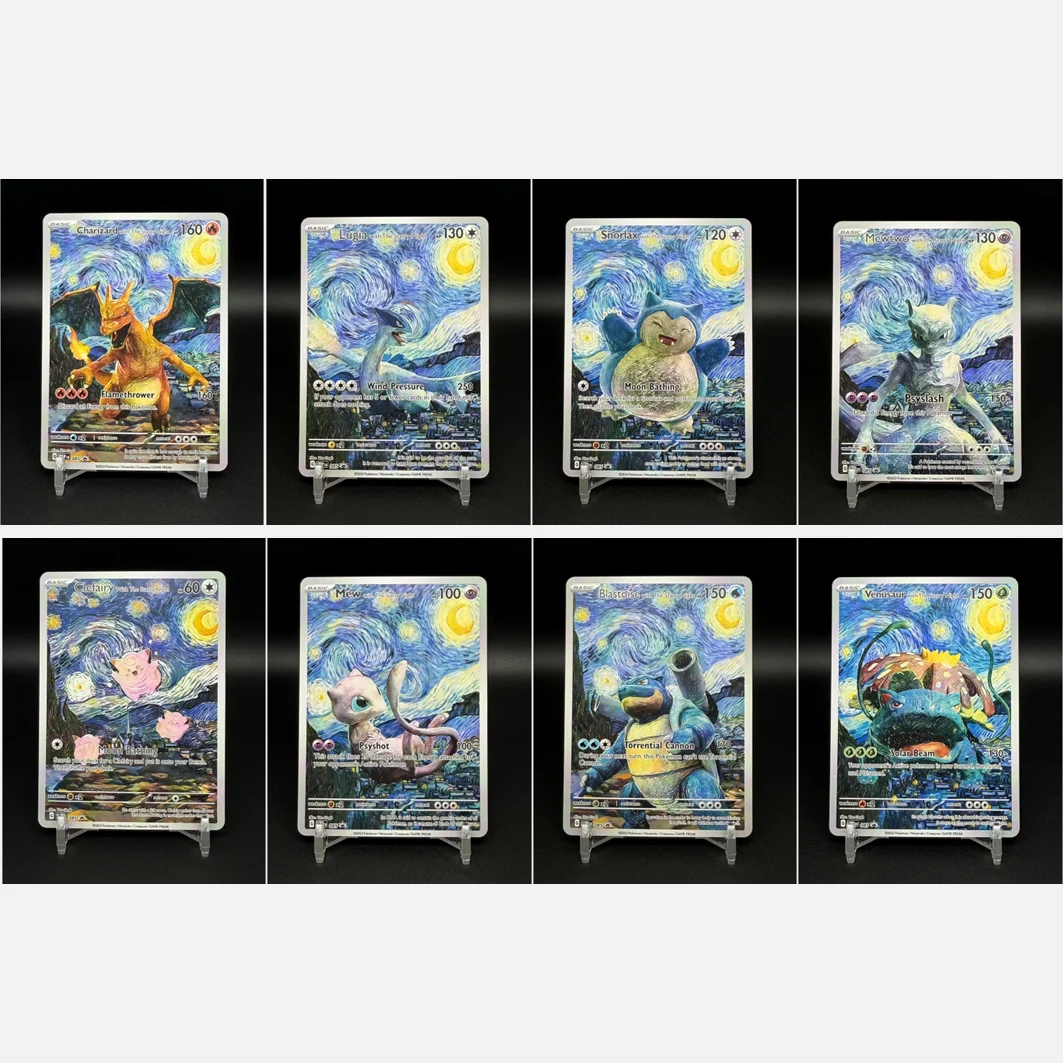 

DIY Cards PTCG Pikachu Munch Scream Van Gogh Starry Night Charizard Mewtwo Lugia Blastoise Self Made Proxy Anime Collection Card