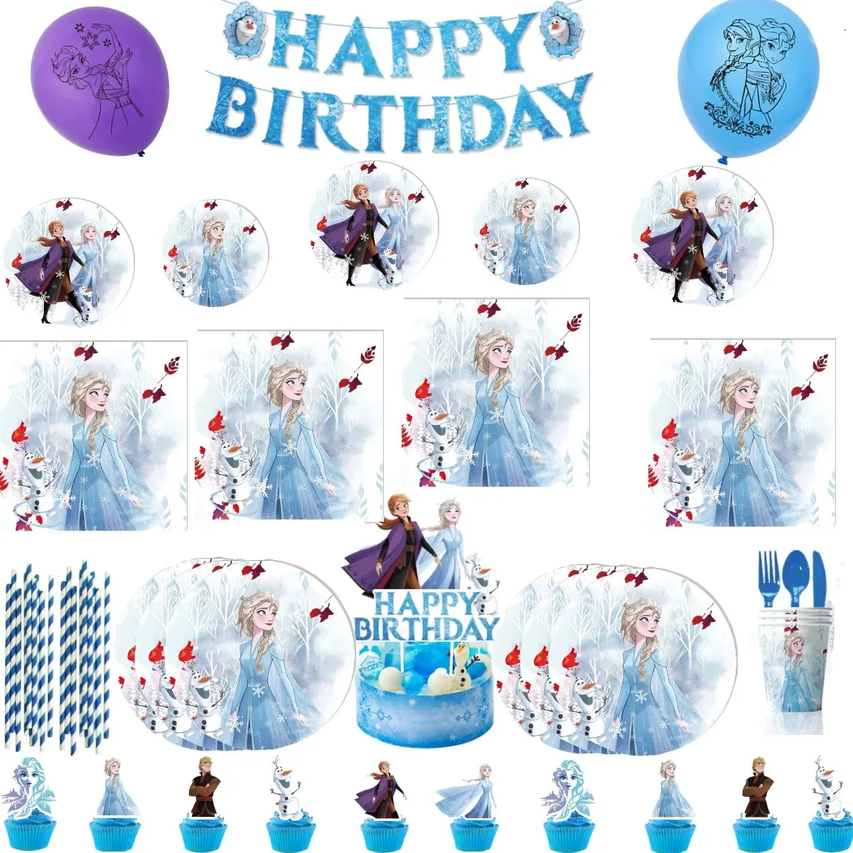 

Disney Frozen Birthday Party Decorations Elsa Anna Princess Tableware Set Balloon Banner Tablecloth Girls Party Supplies