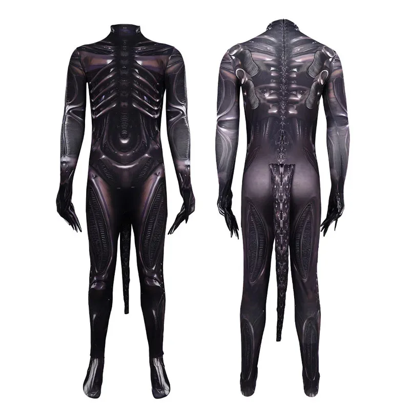 ♥ 2025 New Halloween Adult Xenomorph 3D Print Bodysuit Costumes Scary Suit Kids Alien Romulus Cosplay Jumpsuit Mask ★☆ly99
