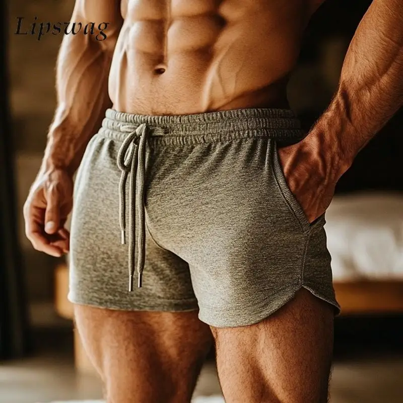 

Винтажные однотонные облегающие мужские шорты, летние повседневные повседневные шорты с завязками на шнурке, мужские дышащие шорты для отдыха на берегу моря