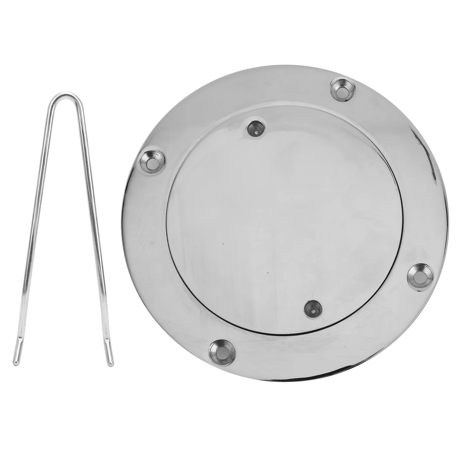 Deck Plate Deck Hatch Cover Round 4in 316 Stainless Steel Deck Cover Plate with Hole Key for Yacht Marine Hardware Accessory