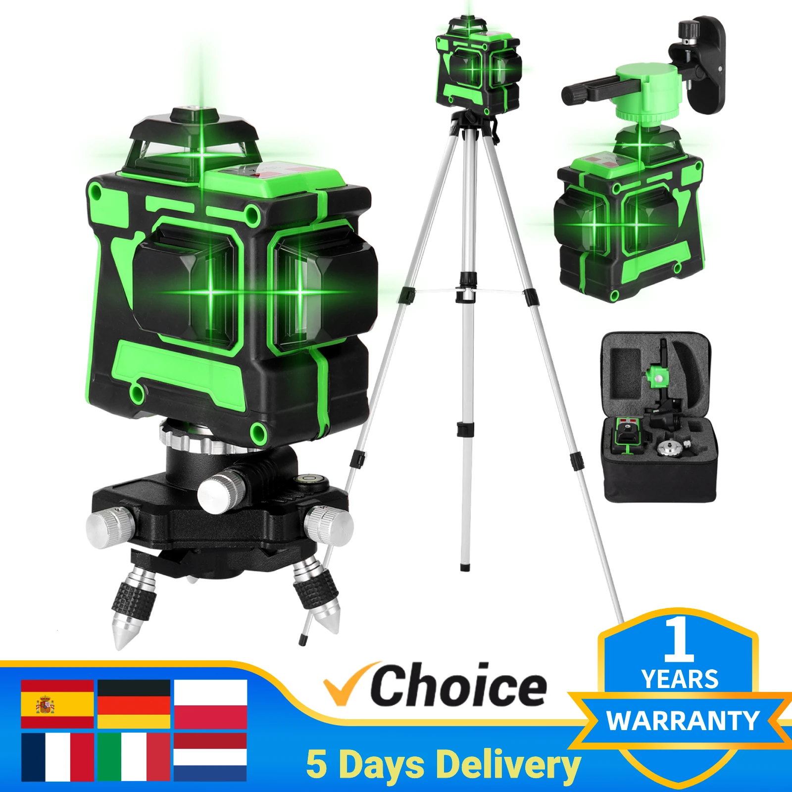 2 Lines 3D Laser Level Green Line Self-Leveling 360° Horizontal Vertical Super Power Laser Level with Remote Control