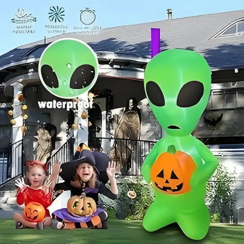 4FT opblaasbaar speelgoed Alien met pompoen Halloween-decoraties LED-verlichte opblaasbare kerstbenodigdheden voor feest binnen buiten