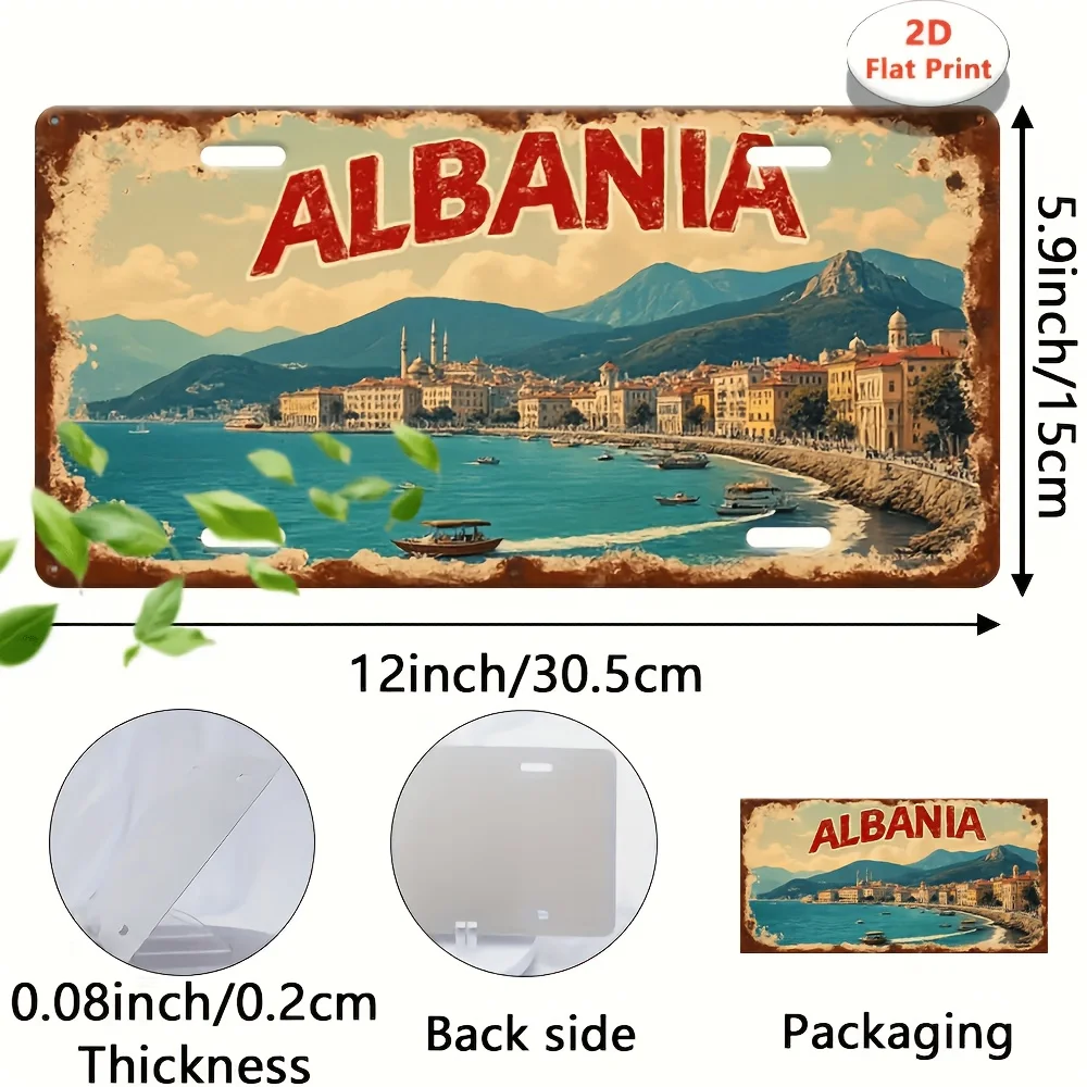 2D Flat - 2D Plane, 1 Vintage Albanian Metal Wall Sign - 12
