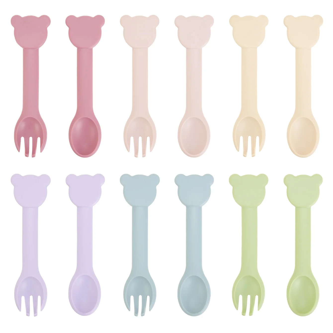 

2PCS Baby Feeding Spoon Set BPA Free Silicone Soft Toddler Weaning Spork Newborn Infant Self Feeding Tableware Utensils