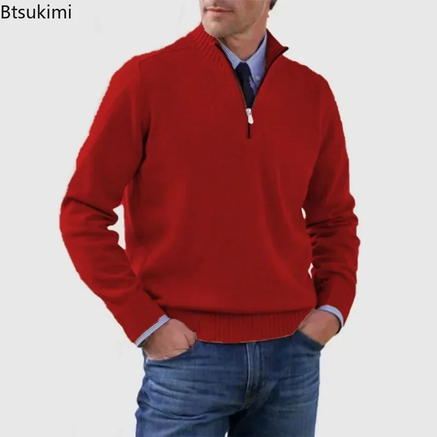 2024 Men's Casual Warm Knitted Sweaters Solid Turtleneck Zipper Knitted Pullovers Tops Long Sleeve Casual Knitwear Men's Jumpers