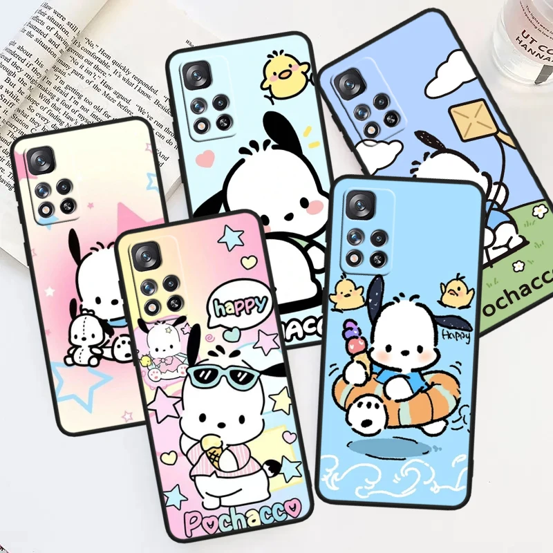 Cartoon Cute Pochacco Comic For Xiaomi Redmi Note 13 12 11S 11 10 Pro Plus Soft TPU Shockproof Black Phone Case