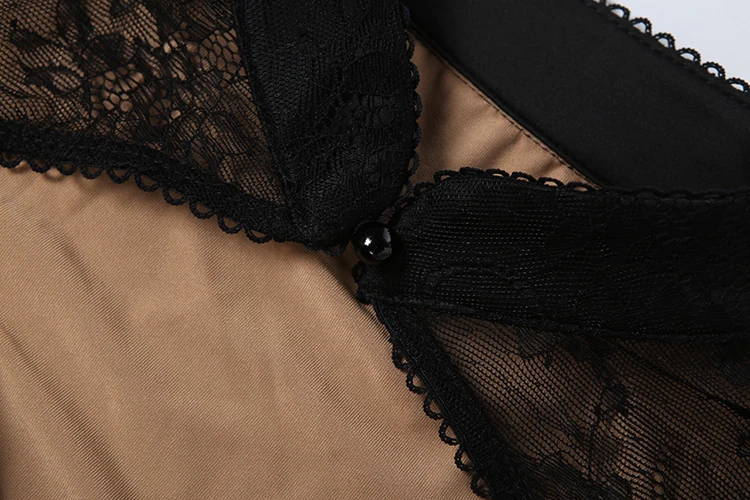 Weird Puss Blumen-Dekorationskleid für Damen, Hottie Patchwork-Spitze, hohler Stehkragen, eng anliegendes Hottie-Midnight-Sexy-Mini-Bodycon-Kleid – Detail 7