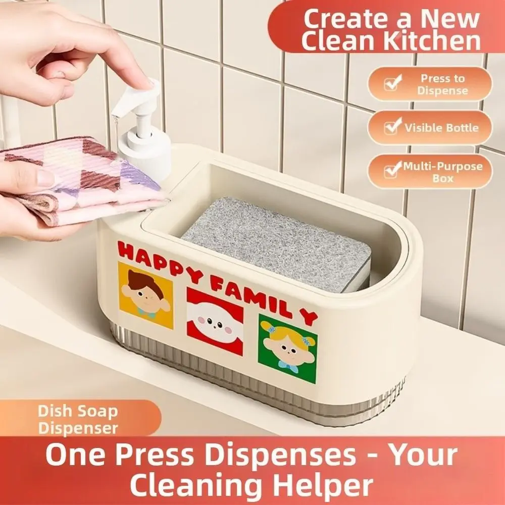 

2-in-1 Kitchen Hand Soap Dispenser Leak-Proof Refillable Manual Press Soap Box with Sponge Press Type Sponge Holder Countertop