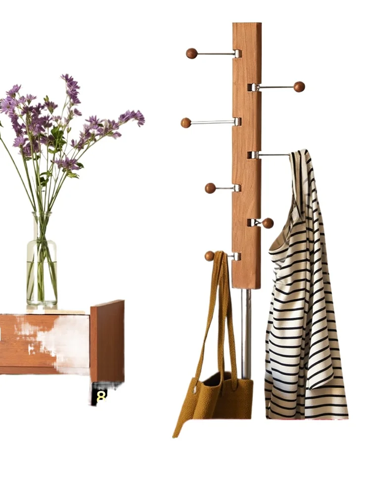 

Furniture single pole hanger vertical solid wood vintage style teak Bauhaus modern entryway hanger vintage style