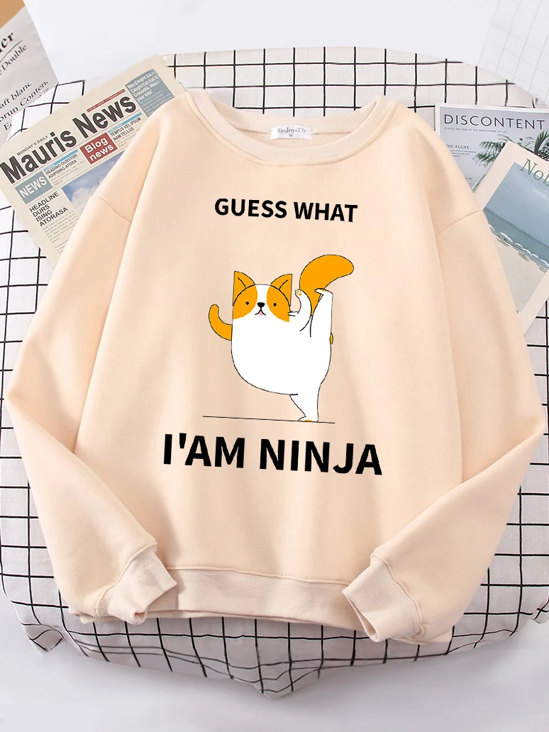 Dog Say Guess What I'Am Ninja Printed Female Sweatshirts Oversize Korean Fashion Long-Sleeved Kawaii Animal 2022 New Lady Hoodie