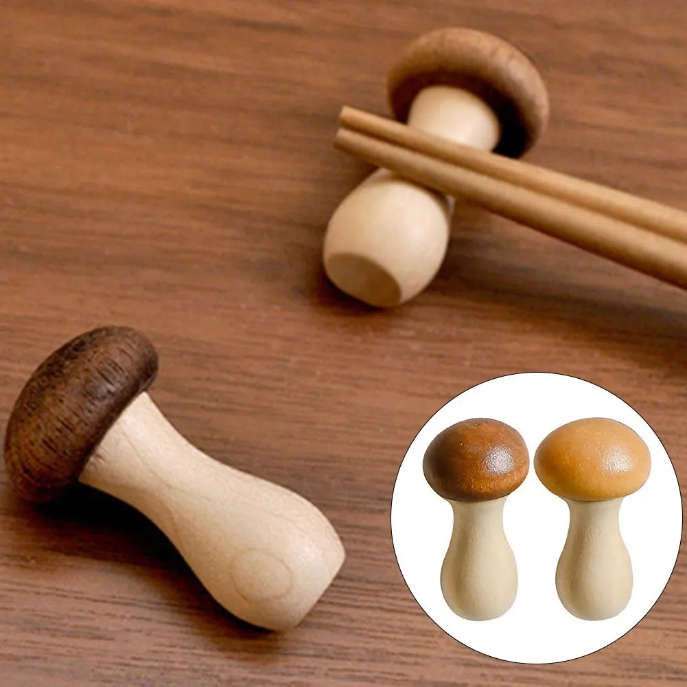 2Pcs Mini Cute Wood Mushroom Chopstick Holder Chinese Korean Japan Wooden Rack Chopsticks Stand Shelf Home Decoration Kitchen