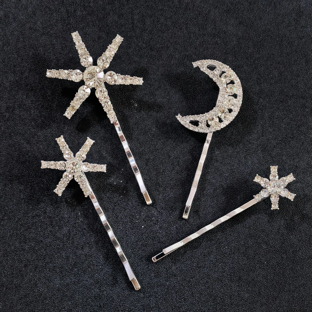 3/4-teiliges Set Kristall-Stern-Haarnadeln für Frauen und Mädchen, Metall-Haarspangen, Luxus-Haarnadeln für Damen, Hochzeits- und Braut-Haaraccessoires – Detail 2