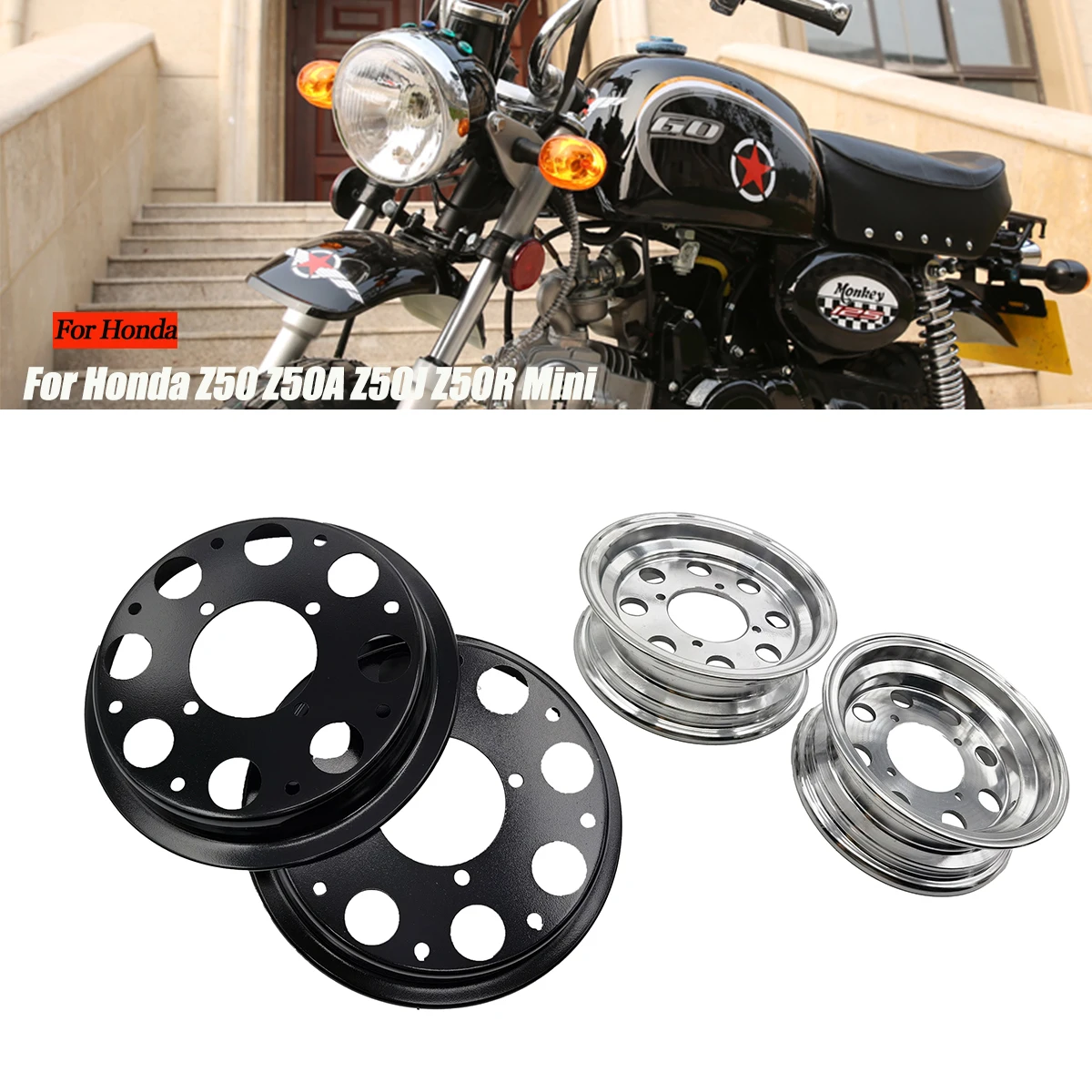 

For Honda Z50 Z50A Z50J Z50R Mini Trail Monkey Bike Parts 8 Inch Black Iron Wheel Hub Rim Modified