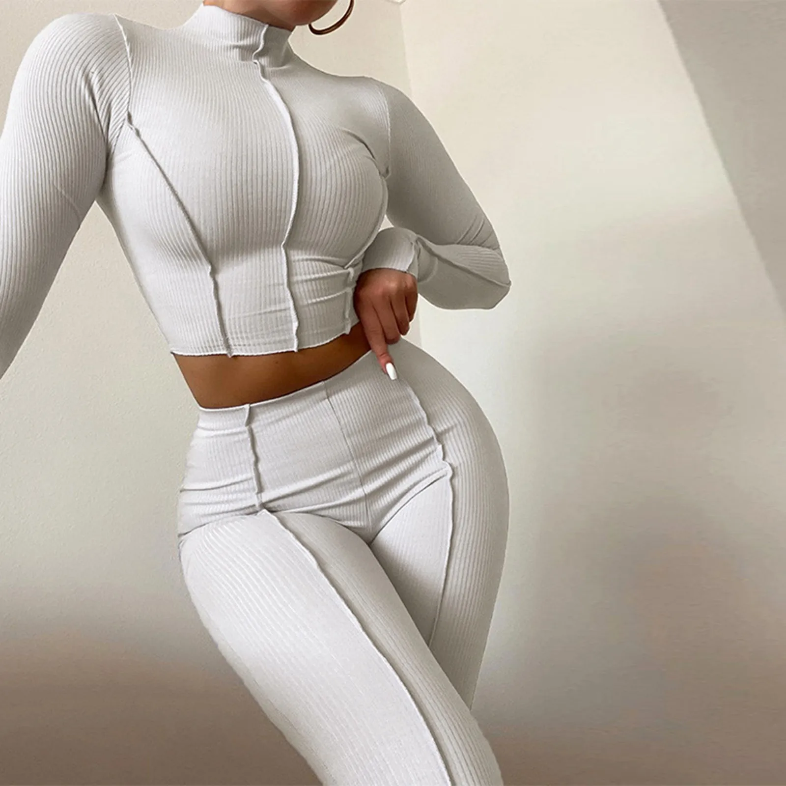 

Ladies Solid Colour Suit 2024 Autumn and Winter Women's New Fashionable Suit Reverse Design High Waist Slim Two-piece Set