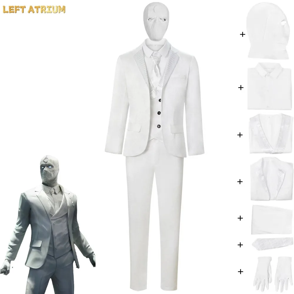 

Movie Mister Mr Moon Knight Marc Spector Khonshu Avatar Cosplay Costume Halloween Adult Outfit Superhero White Uniform Suit