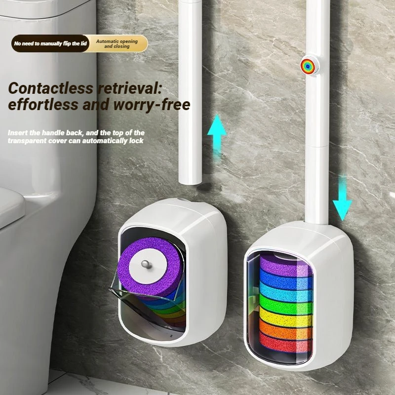 Joybos Rainbow Disposable Toilet Brush Set With Holder Built-In Brushes Wall Mounted 43cm Long Handle Bathroom Cleaning Tool.txt