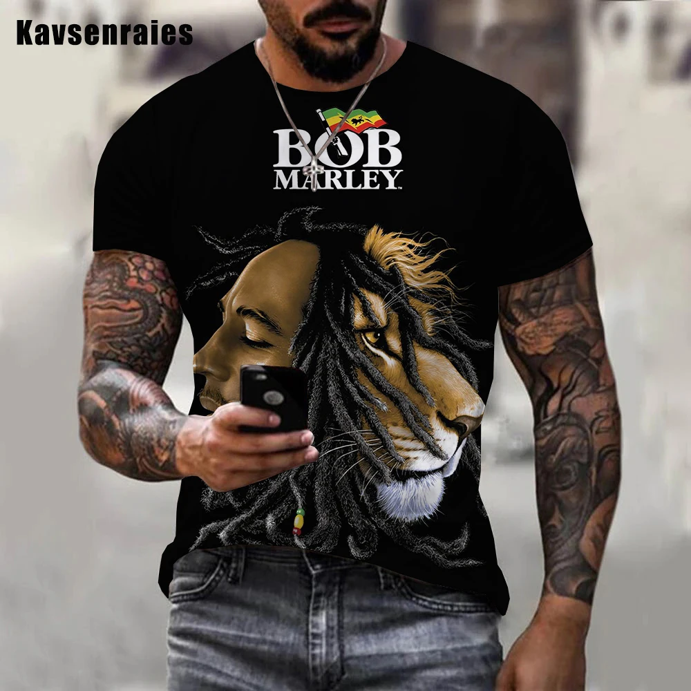 

New Summer Men's T-shirts Cool Rock Bob Marley 3d Print O-neck Short Sleeve Street Hip-hop Oversized Tops & Tees Men Clothing