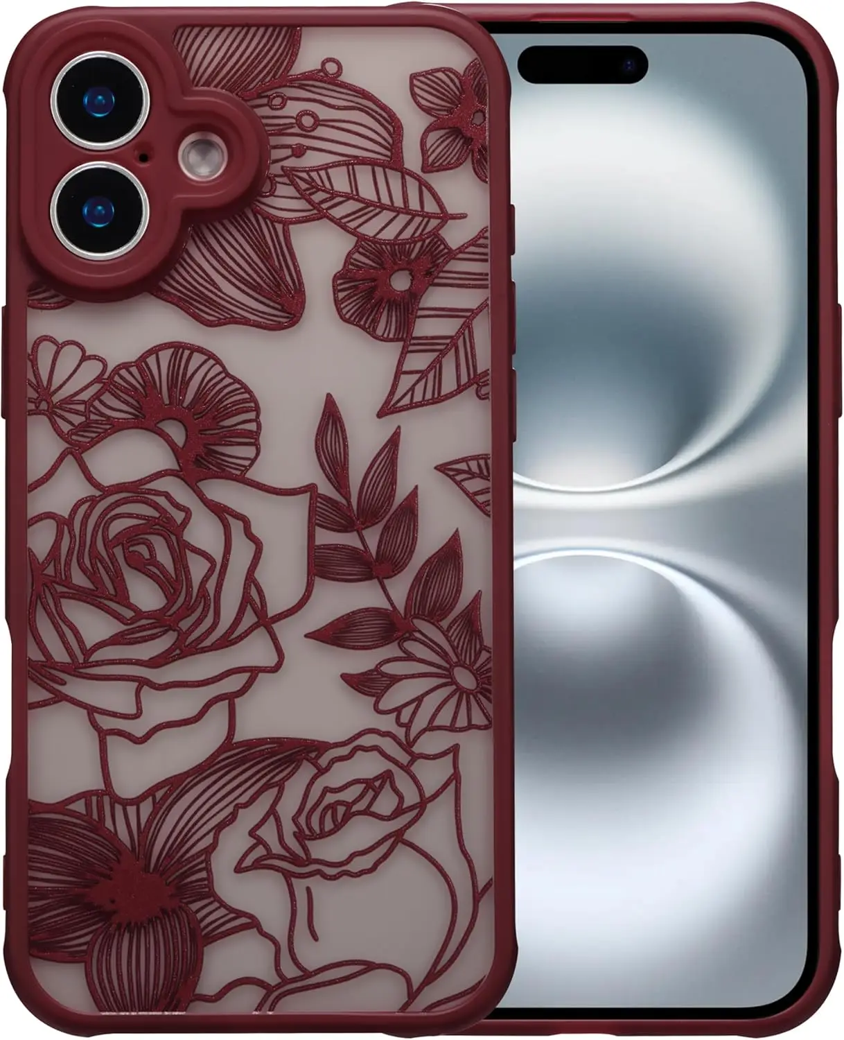 

Floral Rose Cute Phone Case for iPhone 17, Slim TPU Bumper Shockproof Protective Cover in Wine Red