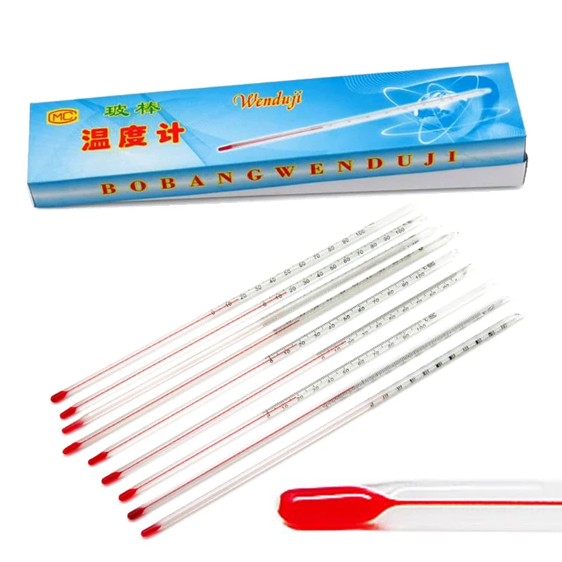 

20 шт. 30-сантиметровые стеклянные термометры от 0 до 100/200 градусов Цельсия, аксессуар для домашнего пивоварения и лабораторий, красные, с водонаполнением, A3