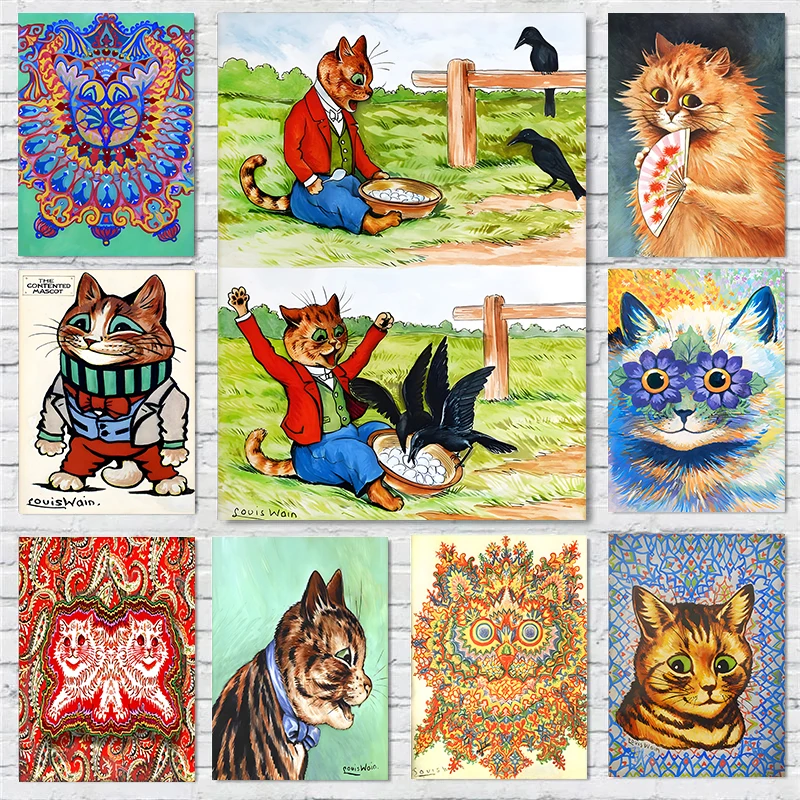 

Постер с иллюстрациями Луи Уэйна: Антропоморфные кошки, художественные принты, картины на холсте, настенные изображения кошек, декор для дома и комнаты