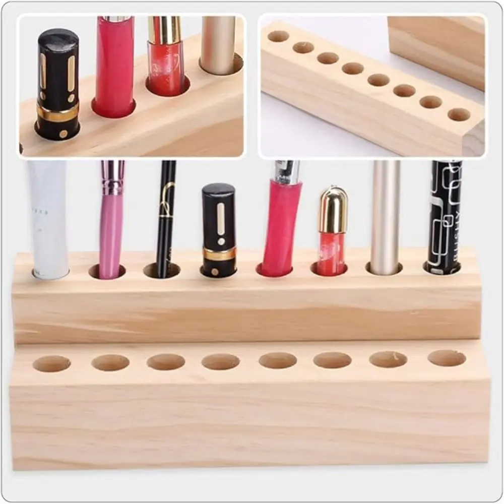 

Creative Wooden Lipstick Organizer Household Portable Wooden Pen Holder Versatile Use Saving Space Brush Display Case